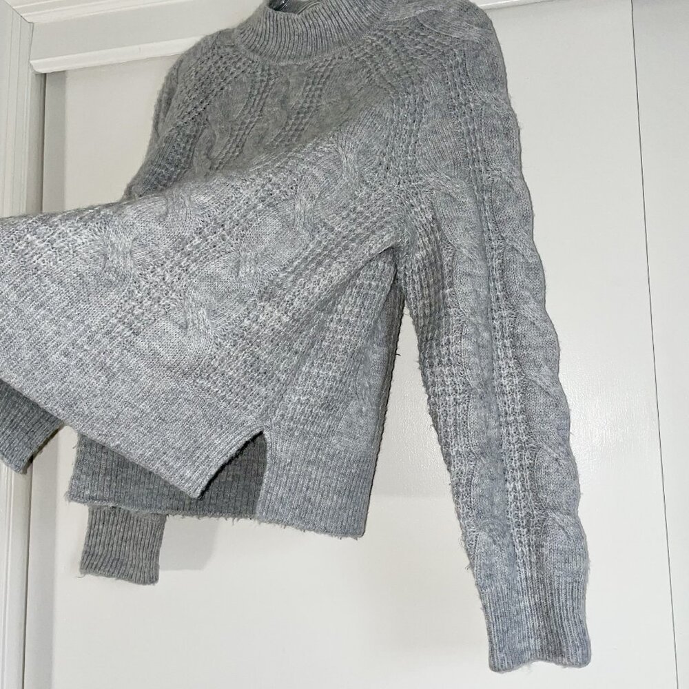 J. Crew Womens Cable Knit Wool Blend Sweater Size M Mock Neck Gray - Picture 4 of 13